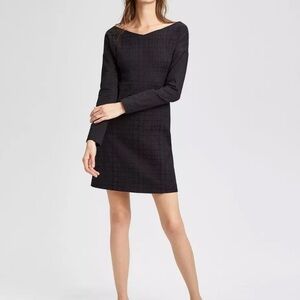 Theory Long Sleeve Houndstooth Jacquard Plaid Sheath Dress Dark Currant - S